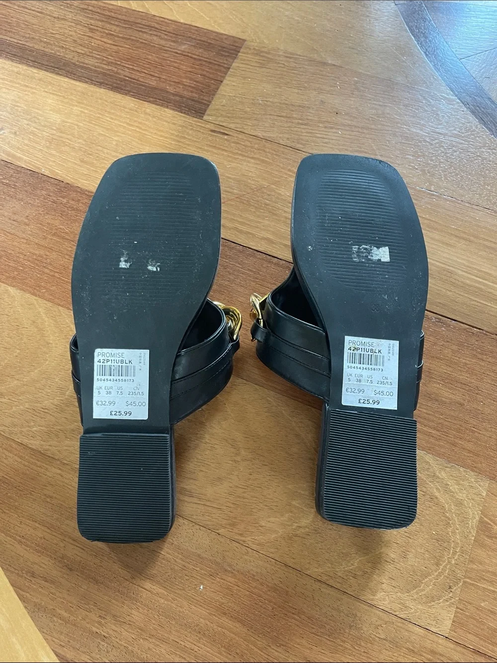 Topshop Black Thong Sandals with Bold Gold Chain